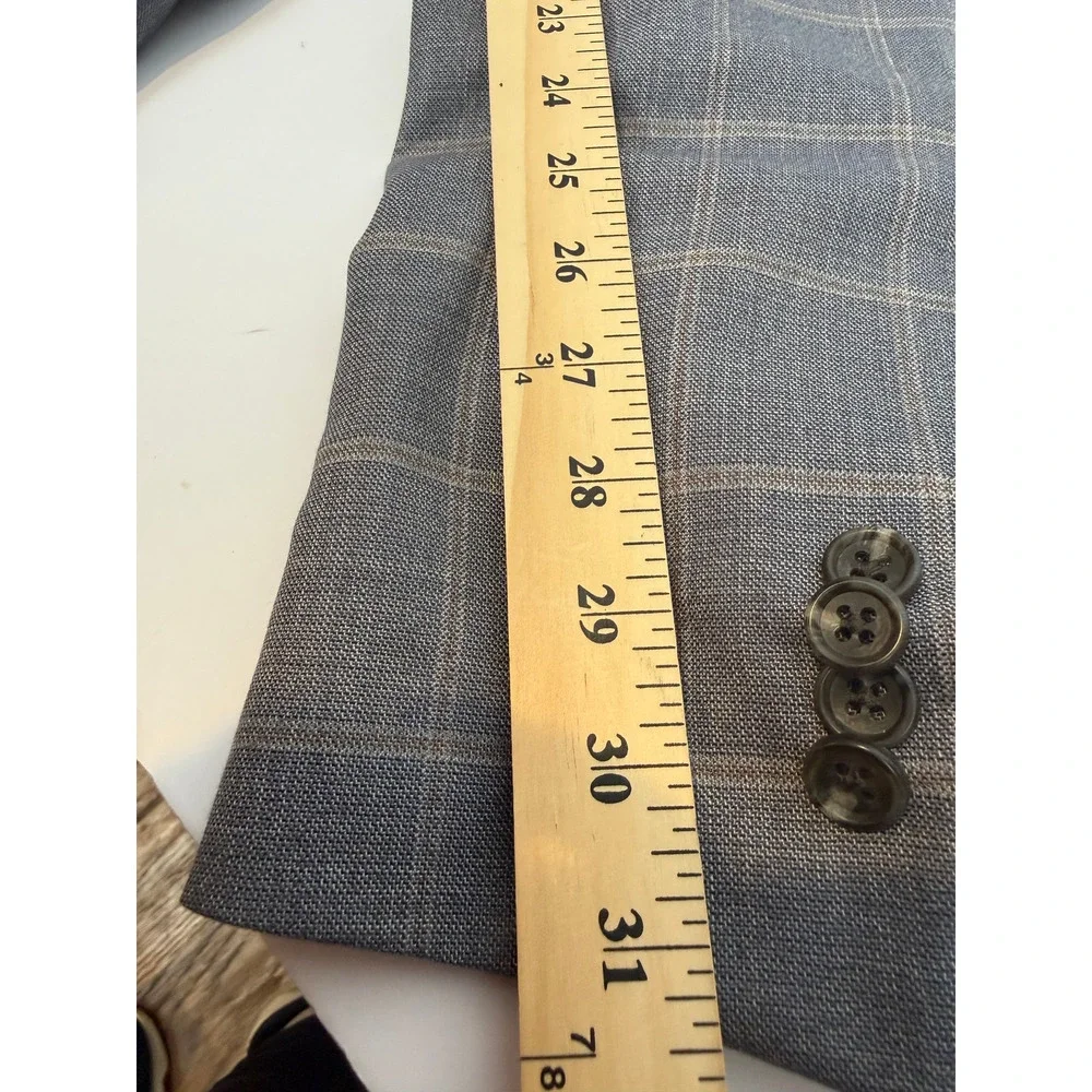 Jos A Bank Reserve Mens 40R Silk Wool Windowpane Plaid Blazer Sport Coat Gray